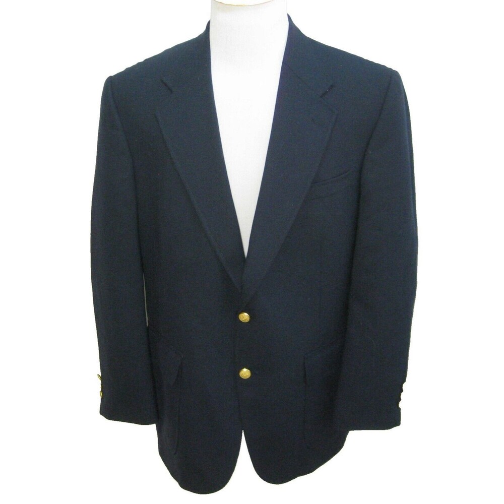 STAFFORD Men's (Size 43R) Navy Blue Wool Blend Blazer Suit Jacket Brass Buttons